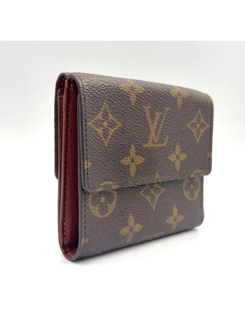 Louis Vuitton Portefeuille Elise Monogram Hook Leather Brown Trifold Wallet Gold